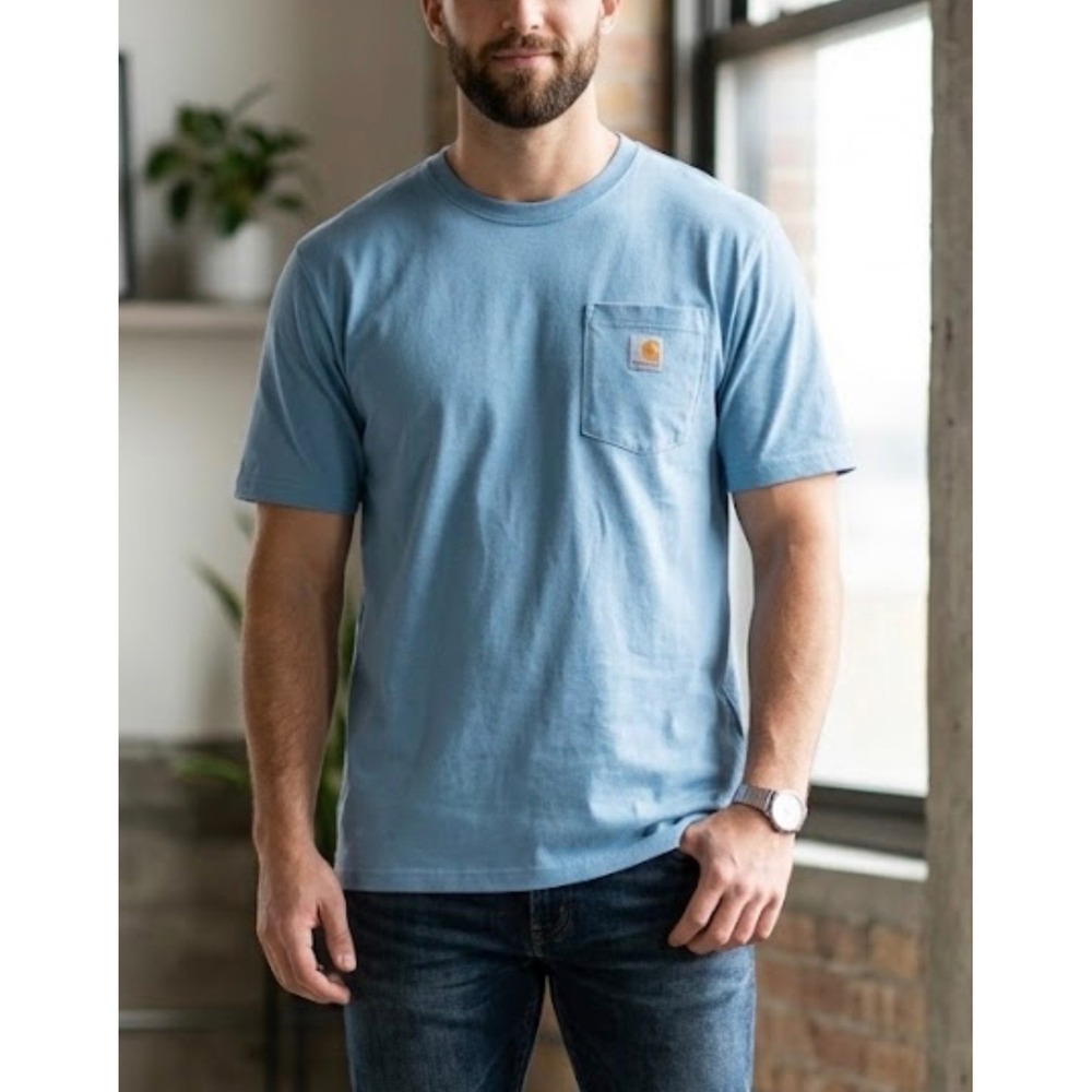 Carhartt Mens Loose Fit Short Sleeve Pocket T-Shirt Light Blue Large L